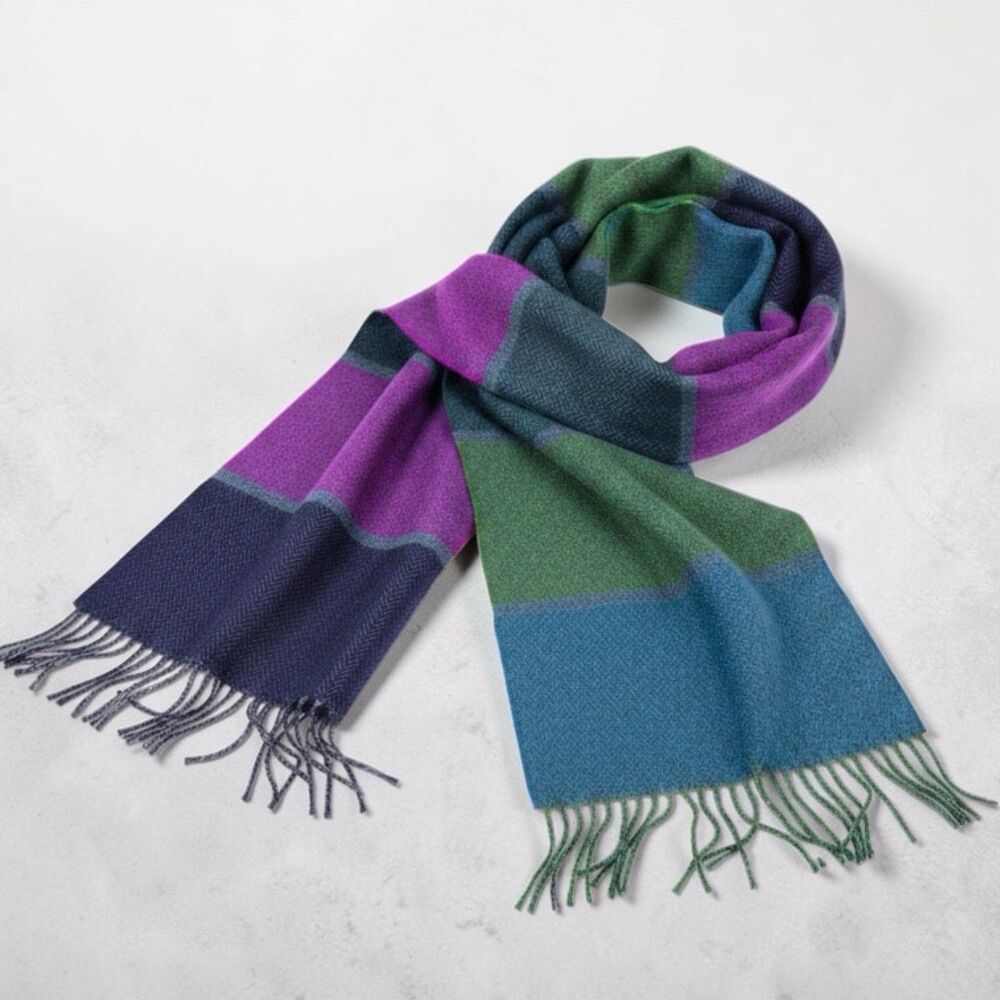 Foxford 100% Irish Lambswool Multicolor Stripes Scarf Fringe 70 Inches